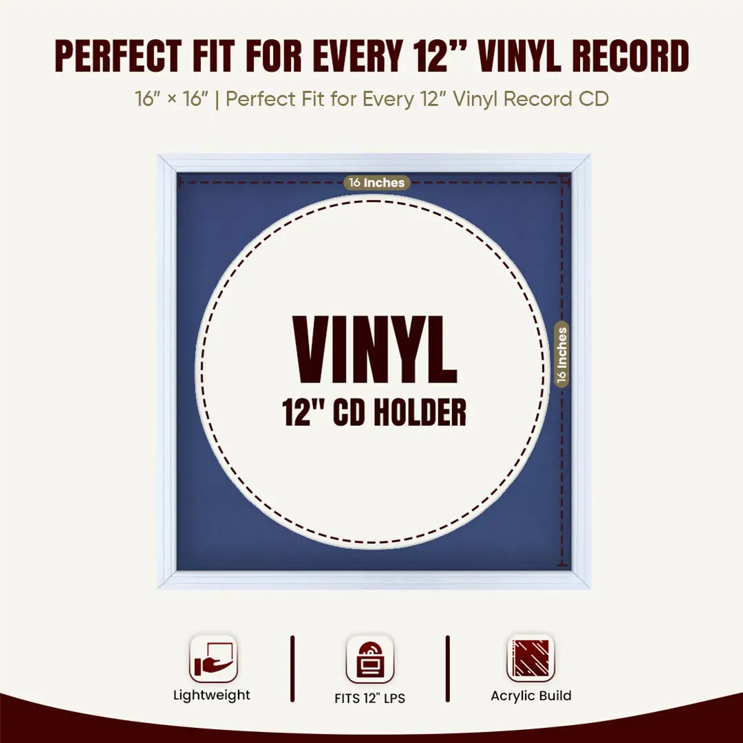 16x16" Step White Vinyl Record Frame With Blue Mount For 12" LP Discs | Contemporary Wall Display thumbnail 3