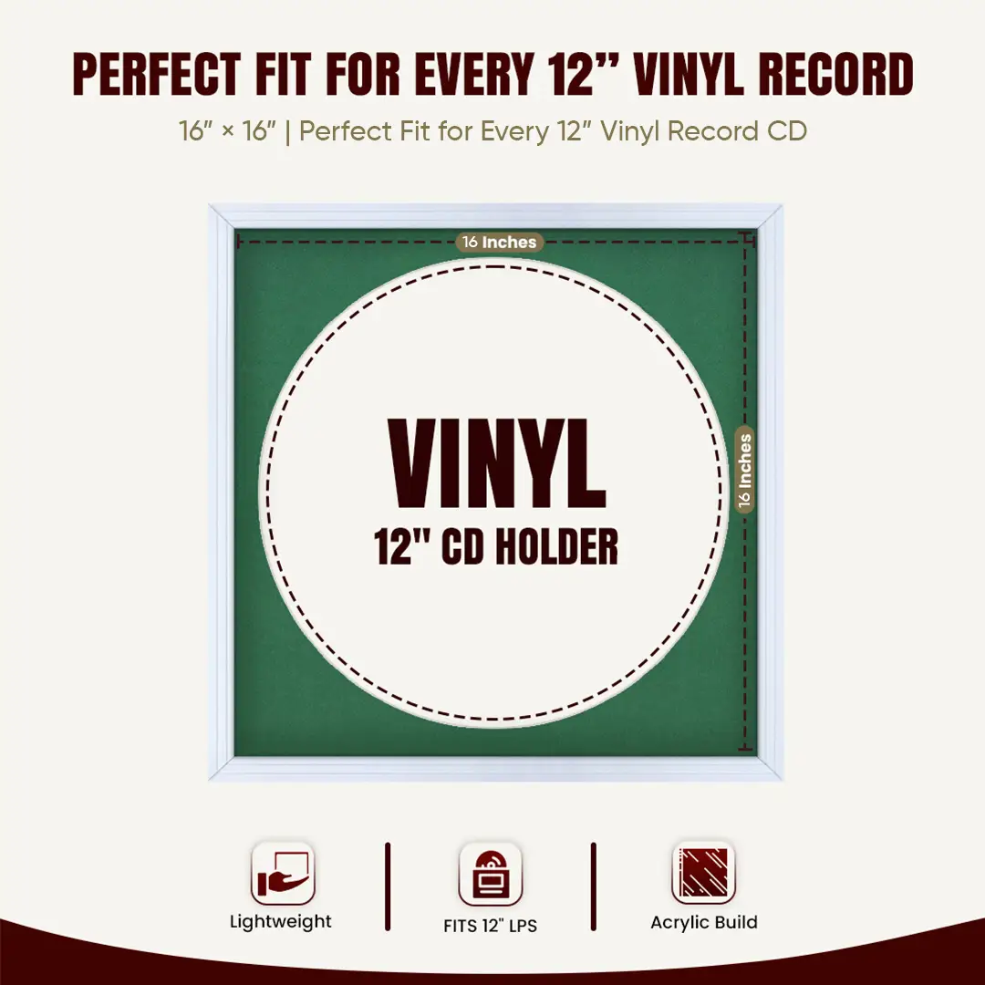 16x16" Step White Vinyl Record Frame With Emerald (Green) Mount For 12" LP Discs | Elegant Frame For Music Lovers thumbnail 3