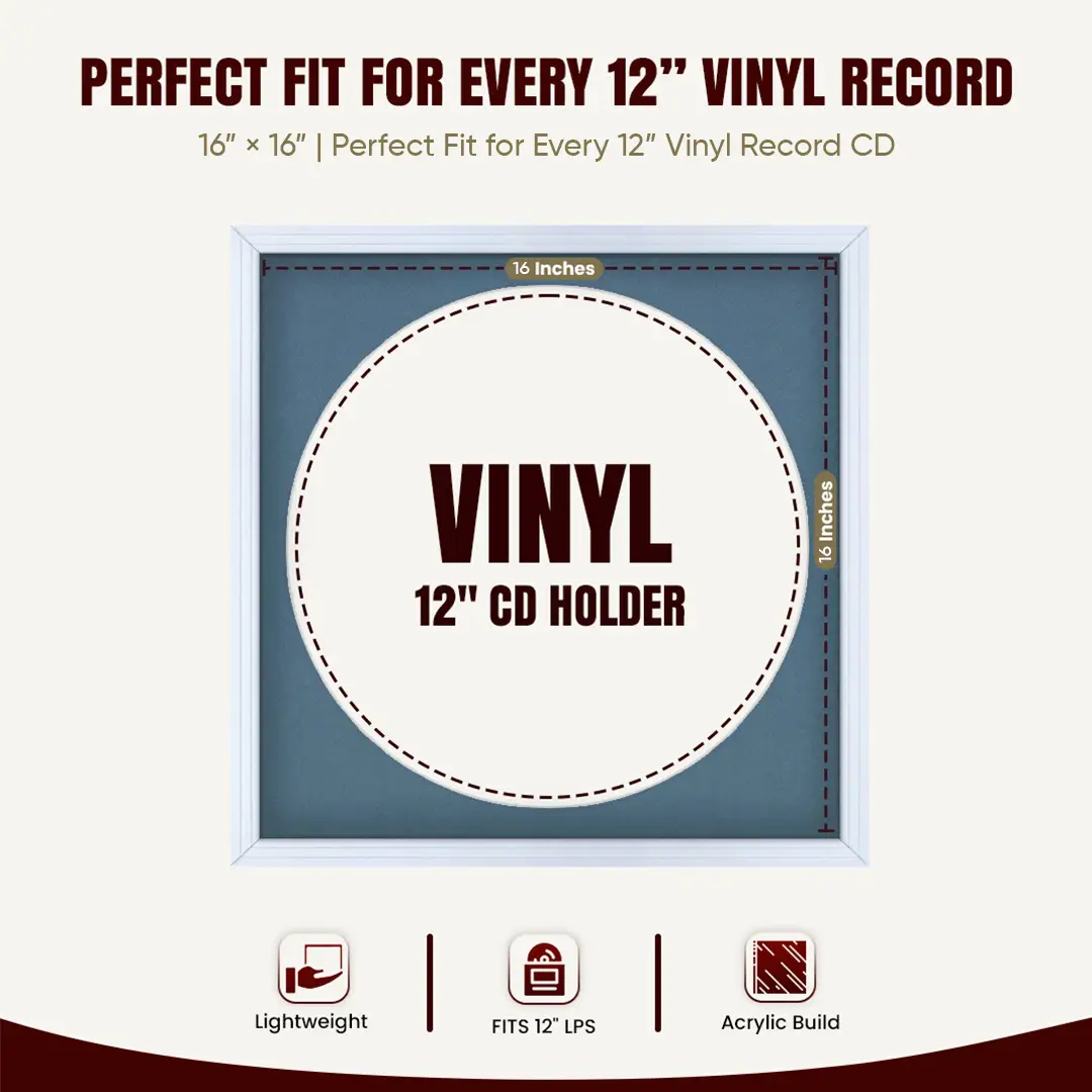 16x16" Step White Vinyl Record Frame With Pompador Mount For 12" LP Discs | Premium Wall Frame For Music Enthusiasts thumbnail 3