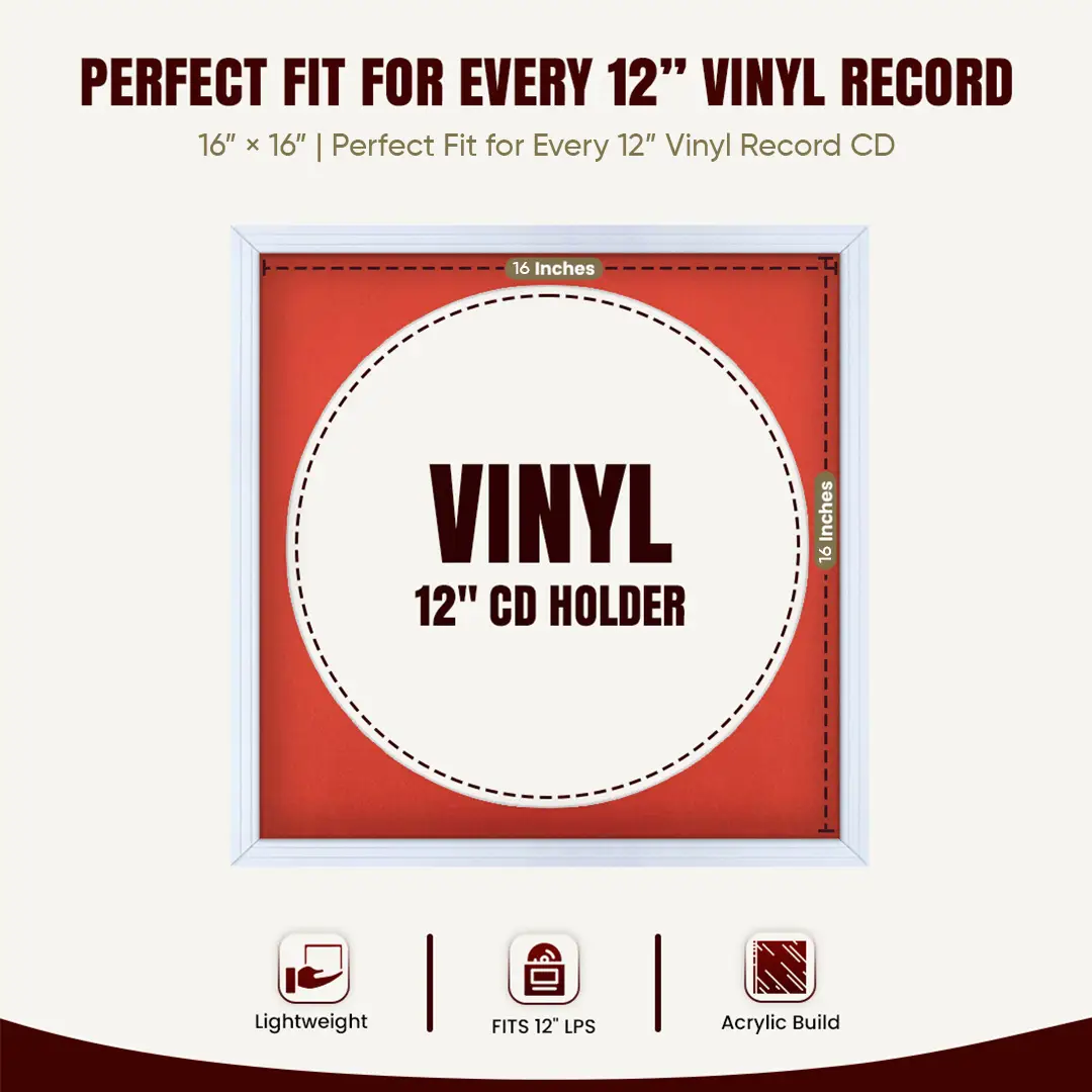 16x16" Step White Vinyl Record Frame With Poppy Red Mount For 12" LP Discs | Contemporary Wall Display thumbnail 3