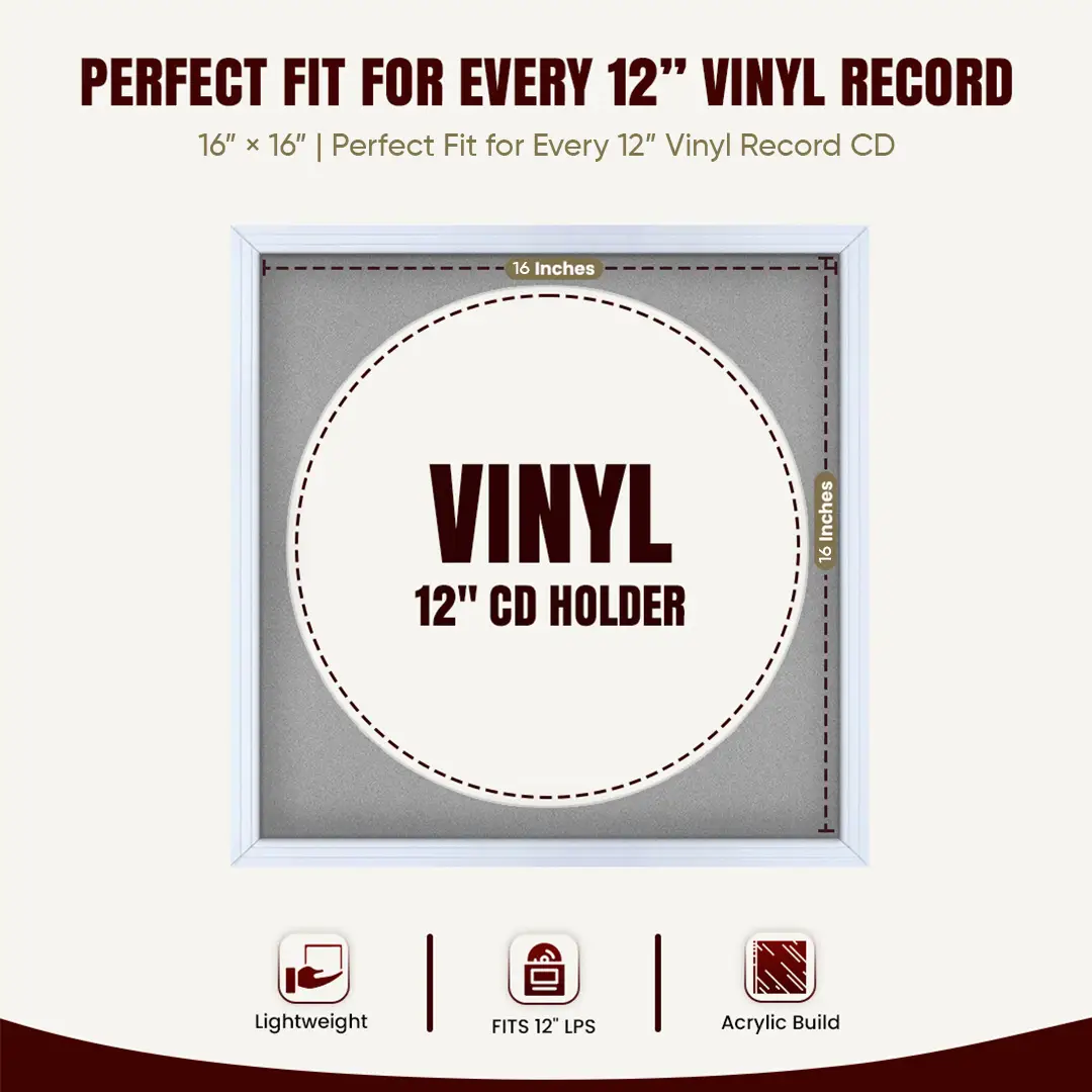 16x16" Step White Vinyl Record Frame With Silver Mount For 12" LP Discs | Elegant Frame For Music Lovers thumbnail 3