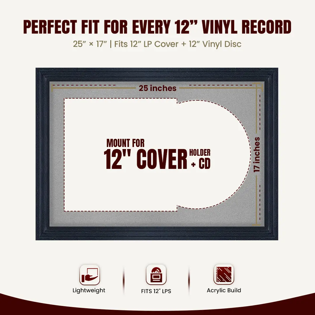 25x17" Step Black Vinyl Record Frame For 12 Inch LP Cover & Disc With Silver Mount | Overlapped Vinyl Display thumbnail 3