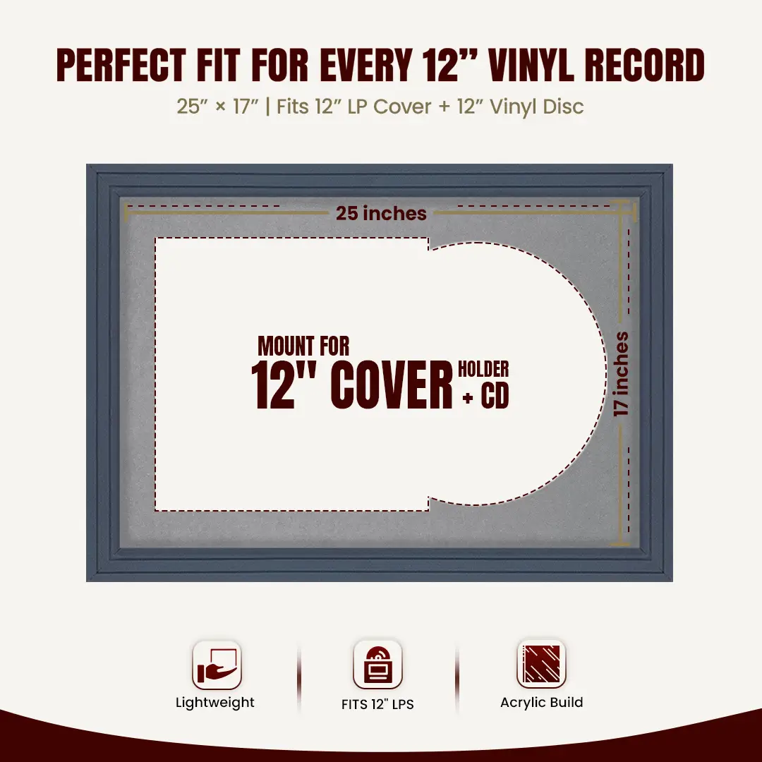 25x17" Step Dark Grey Vinyl Record Frame For LP Cover & Disc With Mid Grey Mount | Overlapped Display thumbnail 3