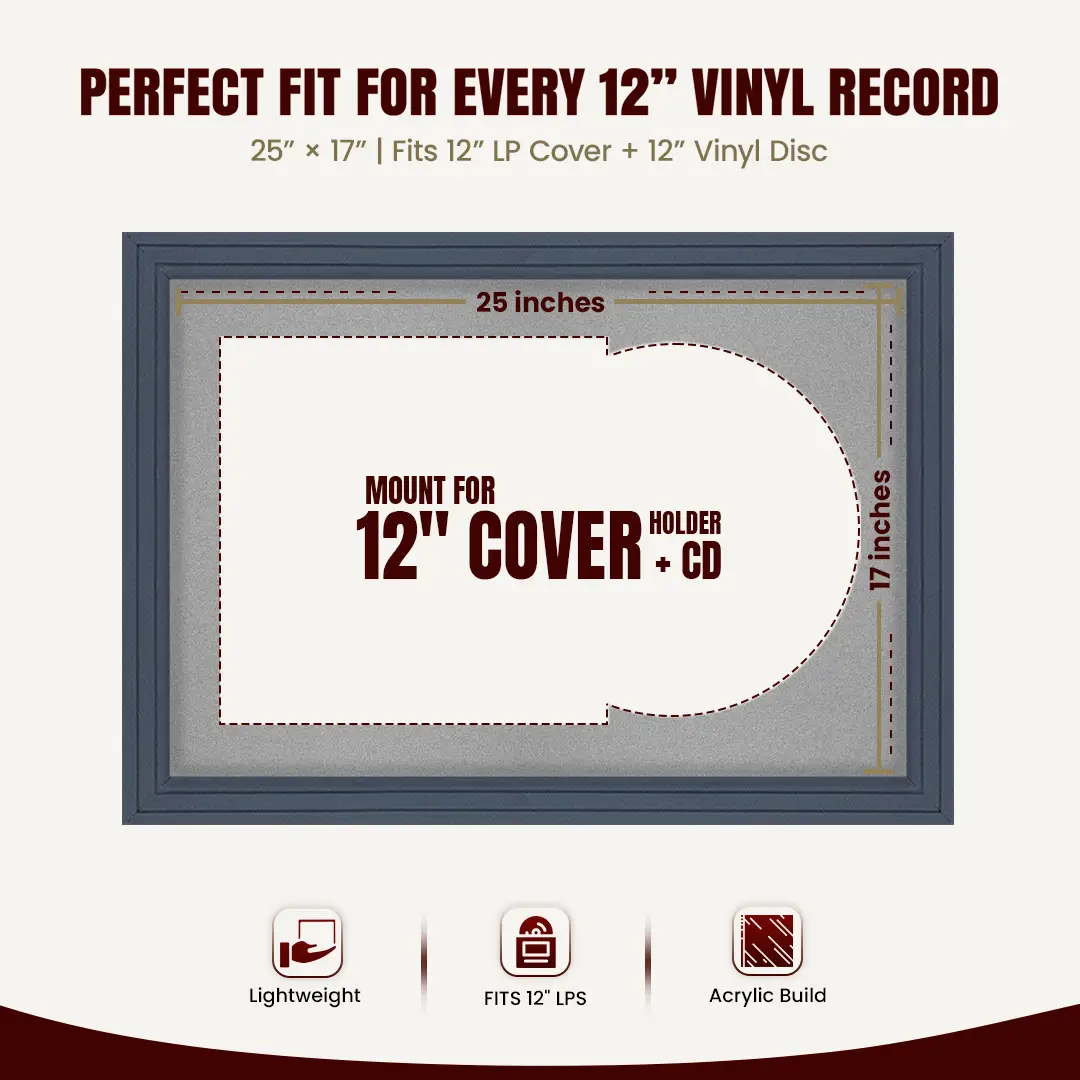 25x17" Step Dark Grey Vinyl Record Frame For 12 Inch LP Cover & Disc With Silver Mount | Overlapped Vinyl Display thumbnail 3