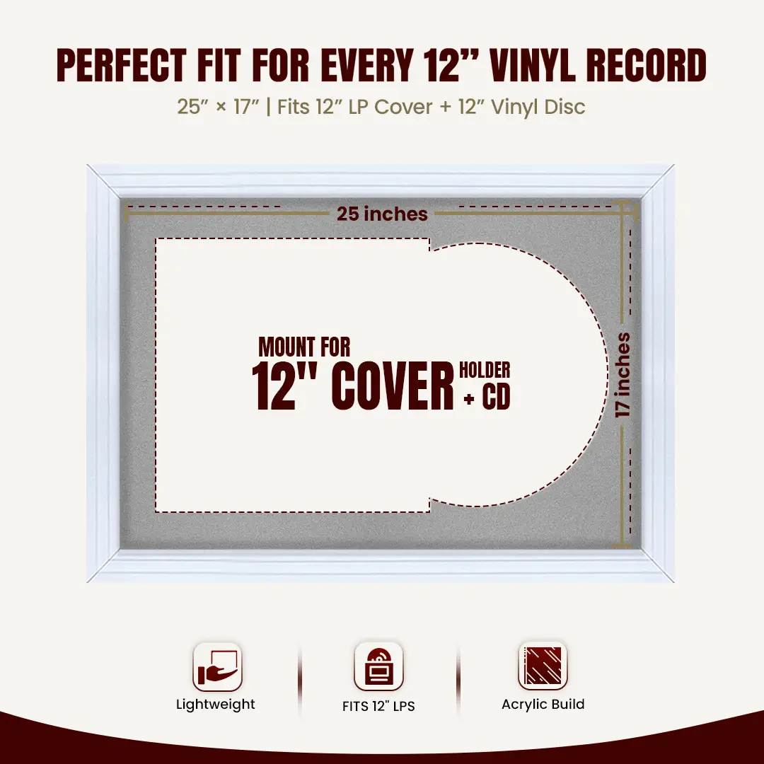 25x17" Step White Vinyl Record Frame For LP Cover & Disc With Silver Mount | Overlapped Display thumbnail 3