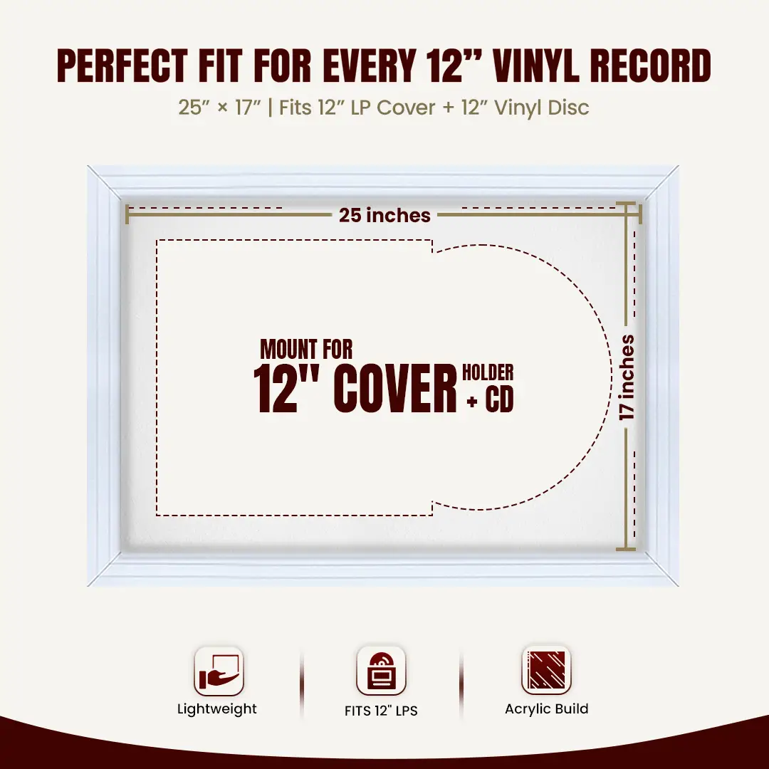 25x17" Step White Vinyl Record Frame For LP Cover & Disc With Ice White Mount | Overlapped Display thumbnail 3
