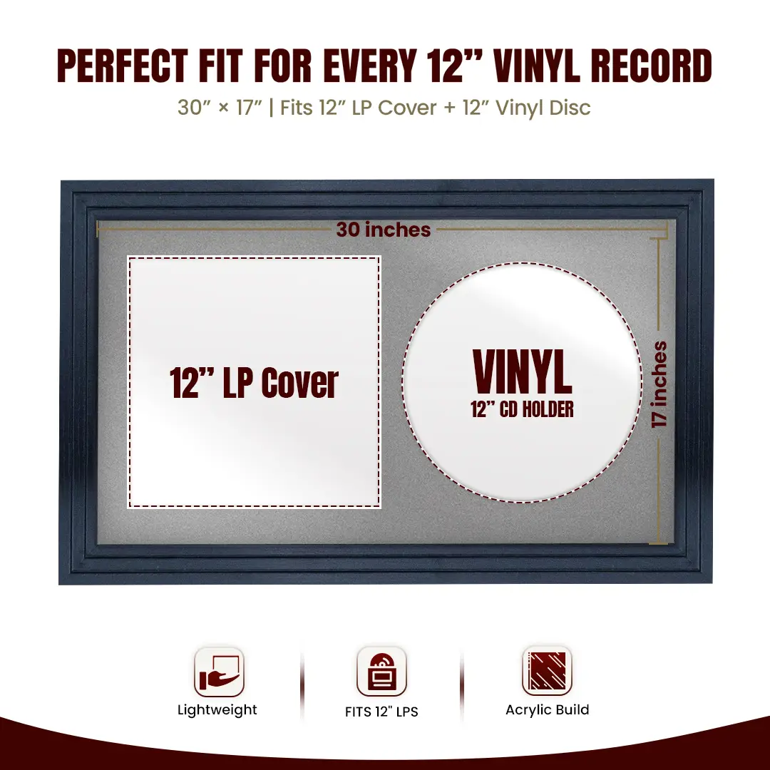 30x17" Step Black Vinyl Record Frame With Silver Mount | Side by Side 12" LP Cover & Disc Display thumbnail 3