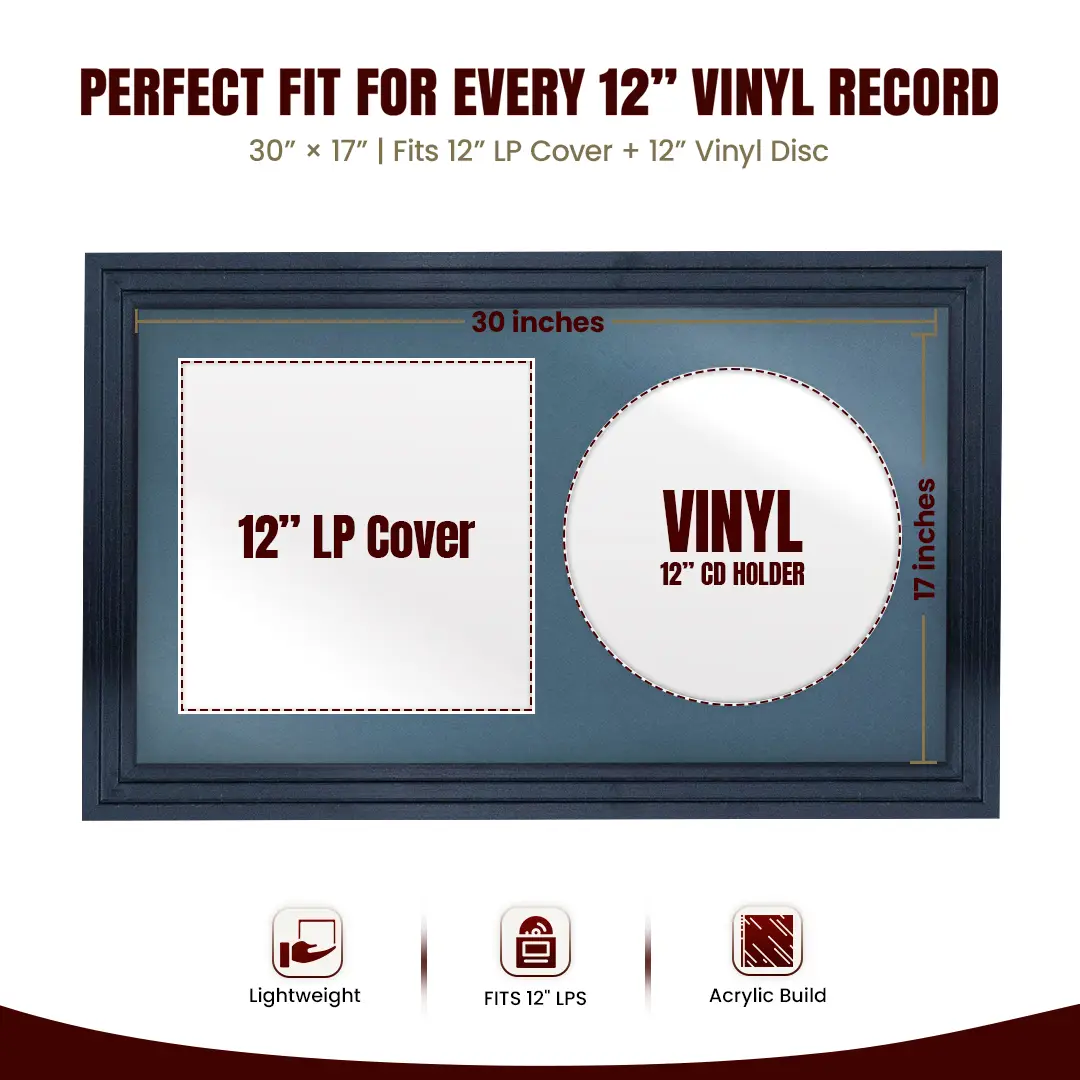 30x17" Step Dark Grey Vinyl Record Frame With Pompador Mount | Side by Side 12" LP Cover & Disc Display thumbnail 3