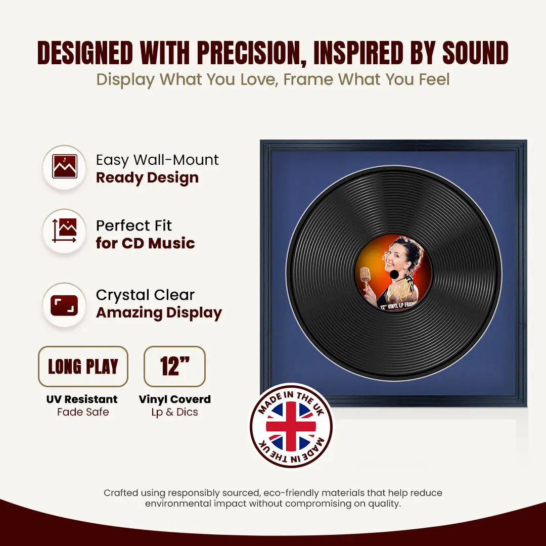 16x16" Step Black Vinyl Record Frame With Blue Mount For 12" LP Discs | Elegant Frame For Music Lovers thumbnail 8