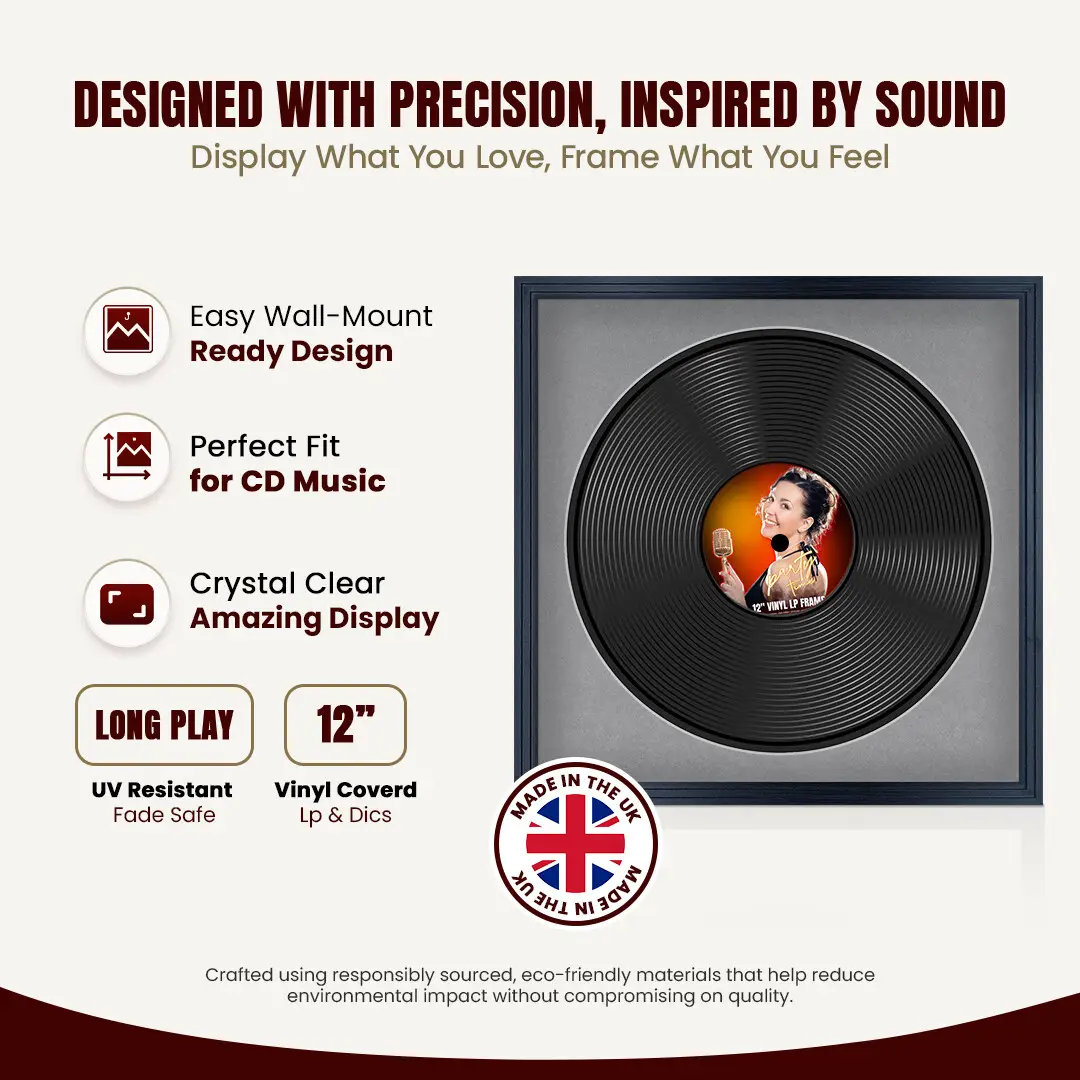 16x16" Step Black Vinyl Record Frame With Mid Grey Mount For 12" LP Discs | Contemporary Wall Display thumbnail 8