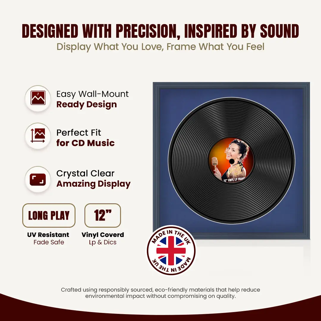 16x16" Step Dark Grey Vinyl Record Frame With Blue Mount For 12" LP Discs | Premium Wall Frame For Music Enthusiasts thumbnail 8