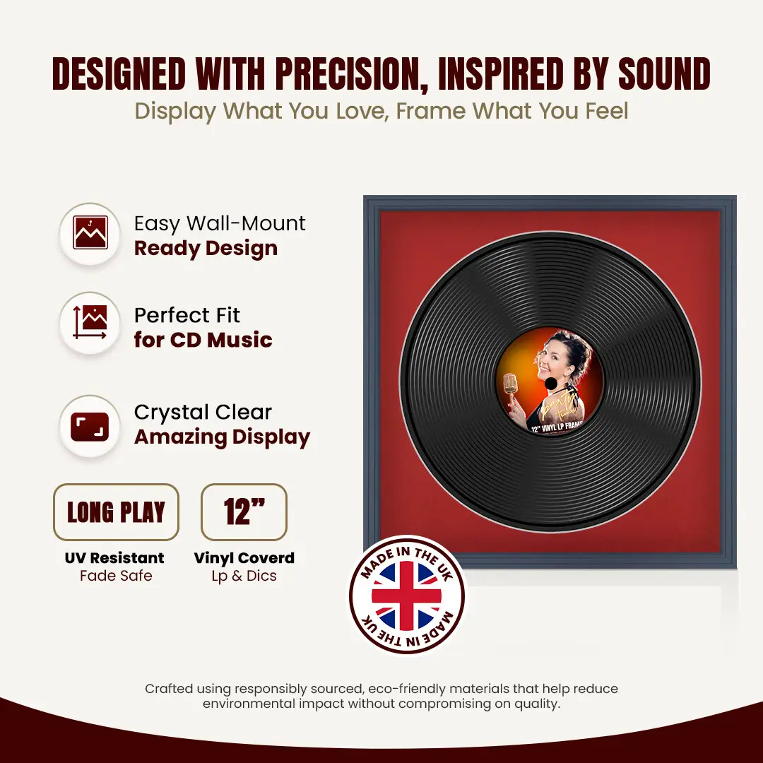 16x16" Step Dark Grey Vinyl Record Frame With Crimson Mount For 12" LP Discs | Contemporary Wall Display thumbnail 8