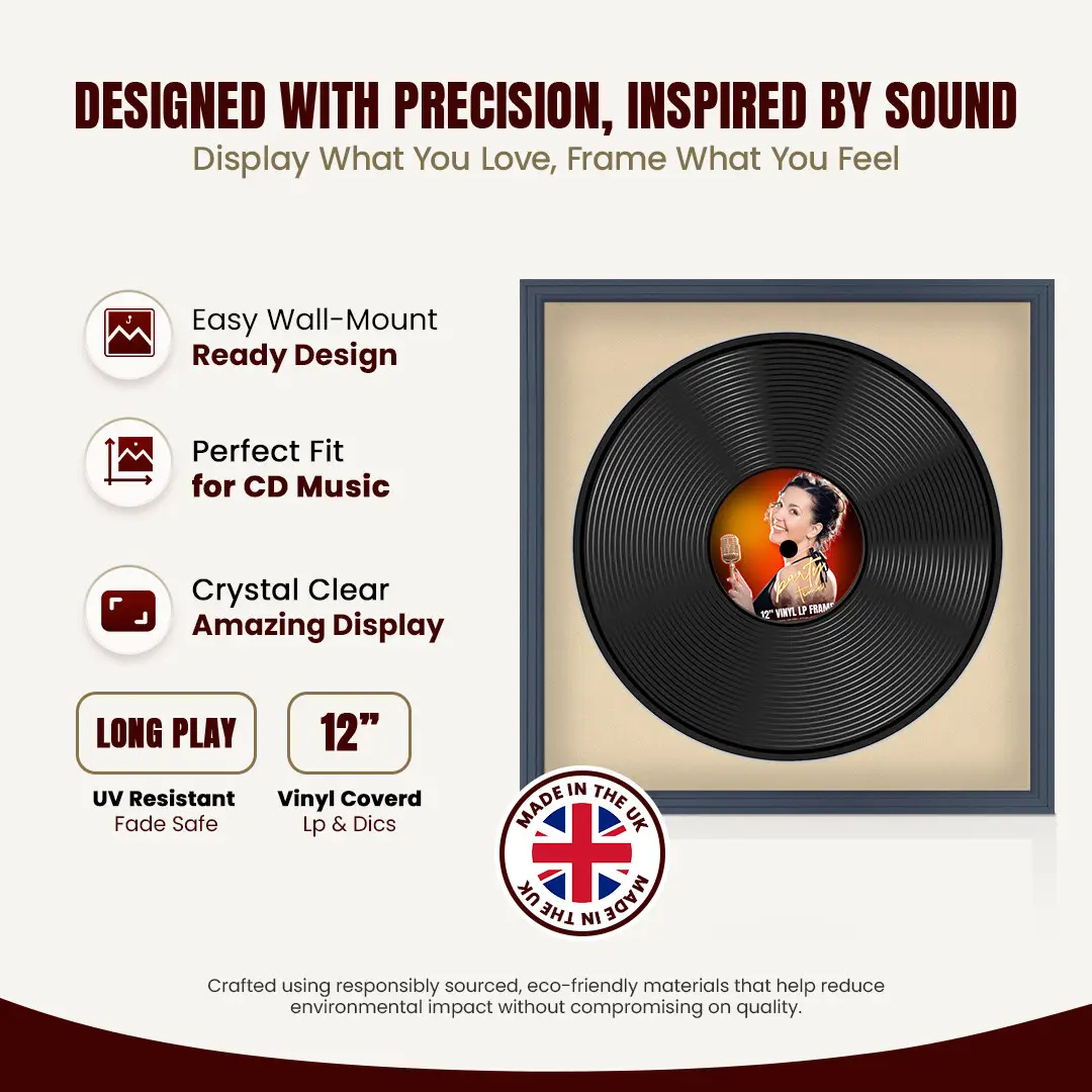 16x16" Step Dark Grey Vinyl Record Frame With Ivory Mount For 12" LP Discs | Contemporary Wall Display thumbnail 8