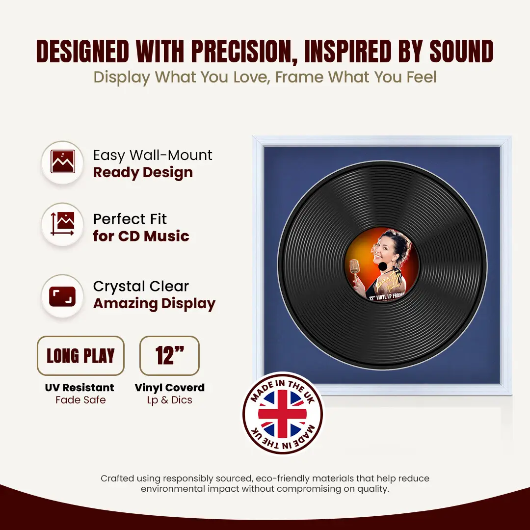 16x16" Step White Vinyl Record Frame With Blue Mount For 12" LP Discs | Contemporary Wall Display thumbnail 8