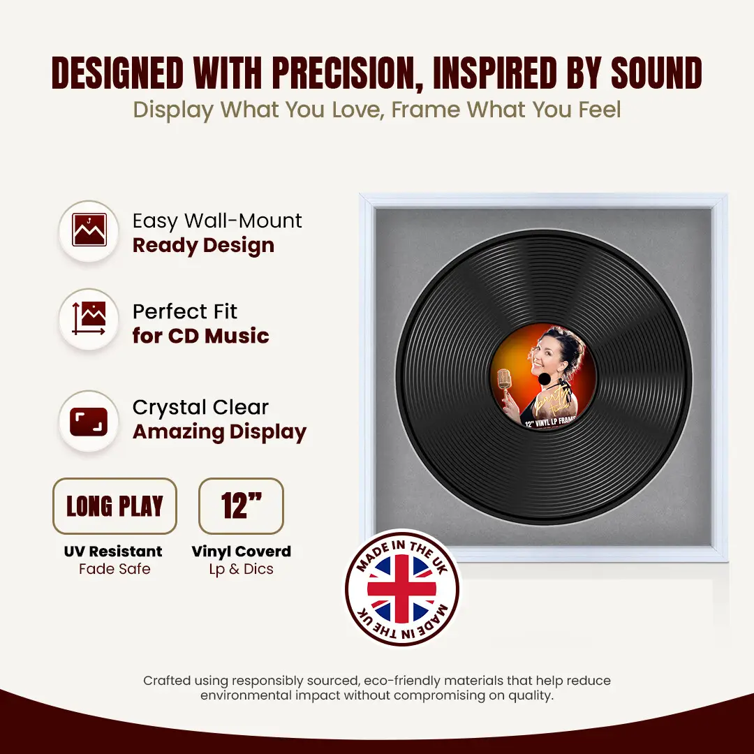 16x16" Step White Vinyl Record Frame With Mid Grey Mount For 12" LP Discs | Premium Wall Frame For Music Enthusiasts thumbnail 8