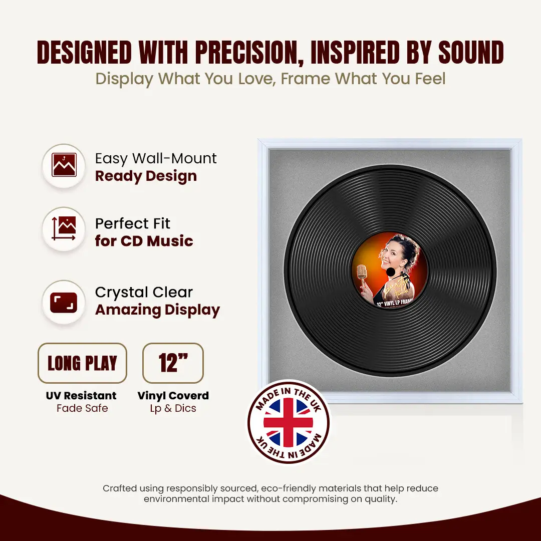 16x16" Step White Vinyl Record Frame With Silver Mount For 12" LP Discs | Elegant Frame For Music Lovers thumbnail 8