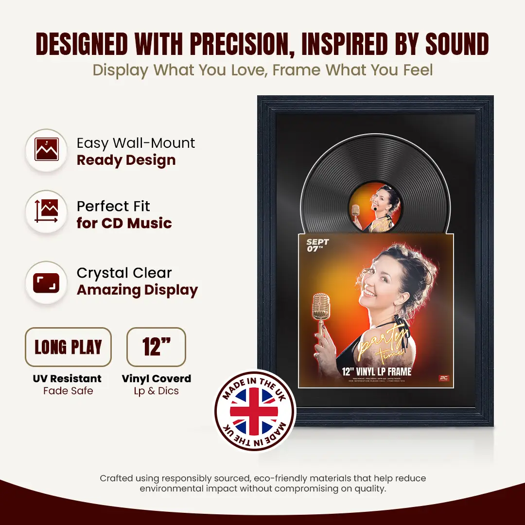 25x17" Step Black Vinyl Record Frame For 12 Inch LP Cover & Disc (Overlapped) With Black Mount | Elegant Music Display thumbnail 8