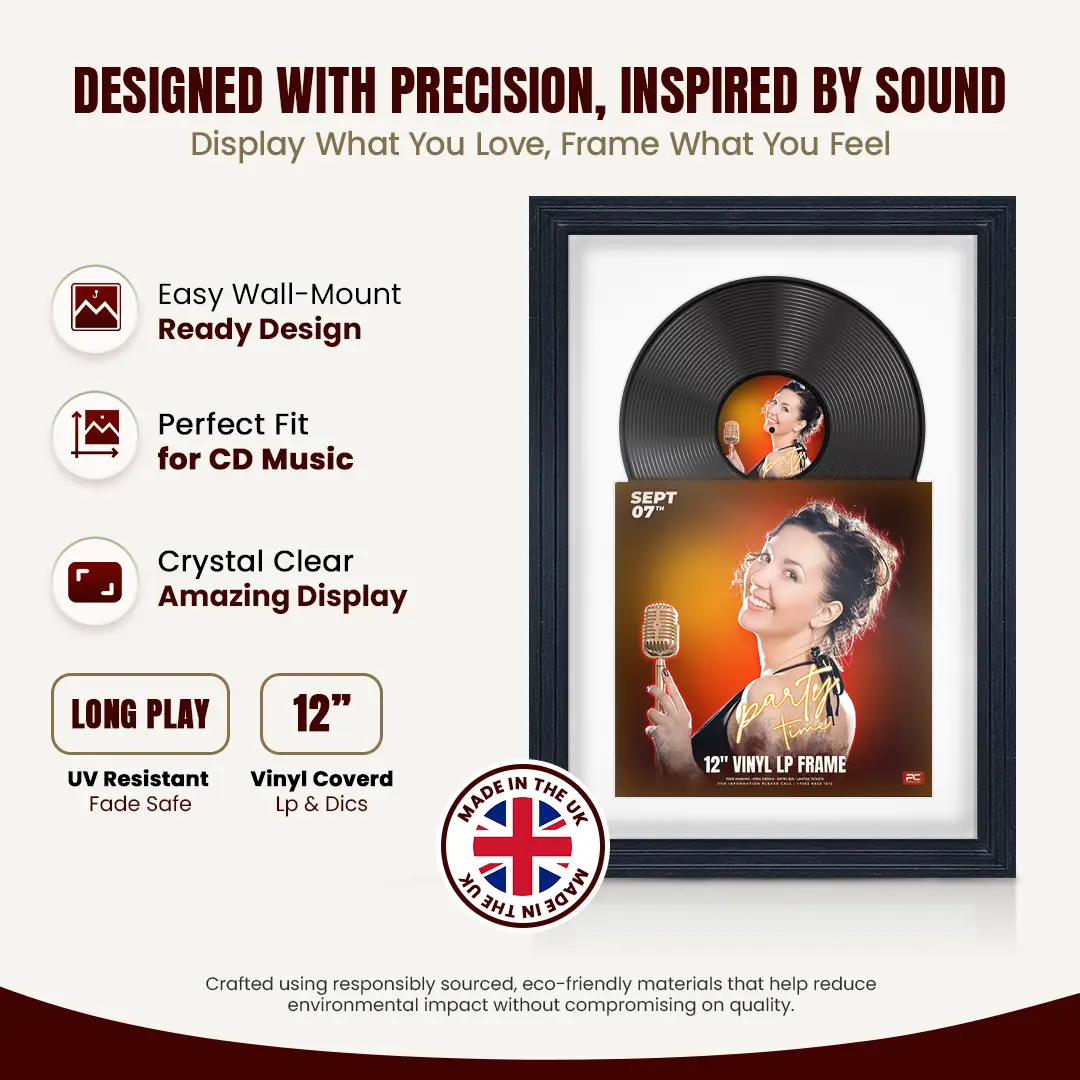 25x17" Step Black Vinyl Record Frame For LP Cover & Disc With Ice White Mount | Overlapped Display thumbnail 8