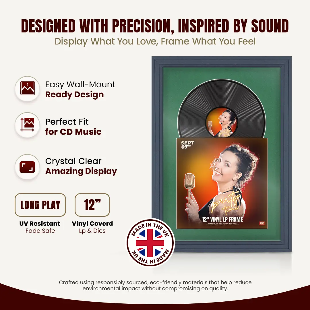 25x17" Step Dark Grey Vinyl Record Frame For 12 Inch LP Cover & Disc With Emerald (Green) Mount | Overlapped Vinyl Display thumbnail 8