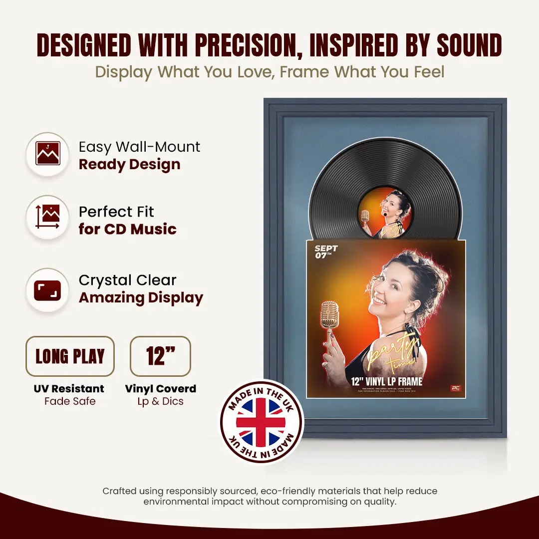 25x17" Step Dark Grey Vinyl Record Frame For 12 Inch LP Cover & Disc With Pompador Mount | Overlapped Vinyl Display thumbnail 8