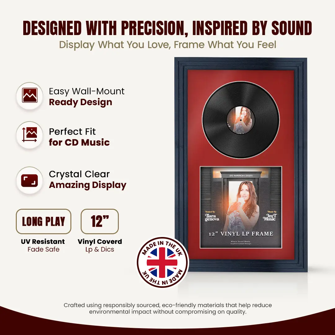 30x17" Step Black Vinyl Record Frame With Crimson Mount | Displays 12" LP Cover & Disc Side by Side thumbnail 8