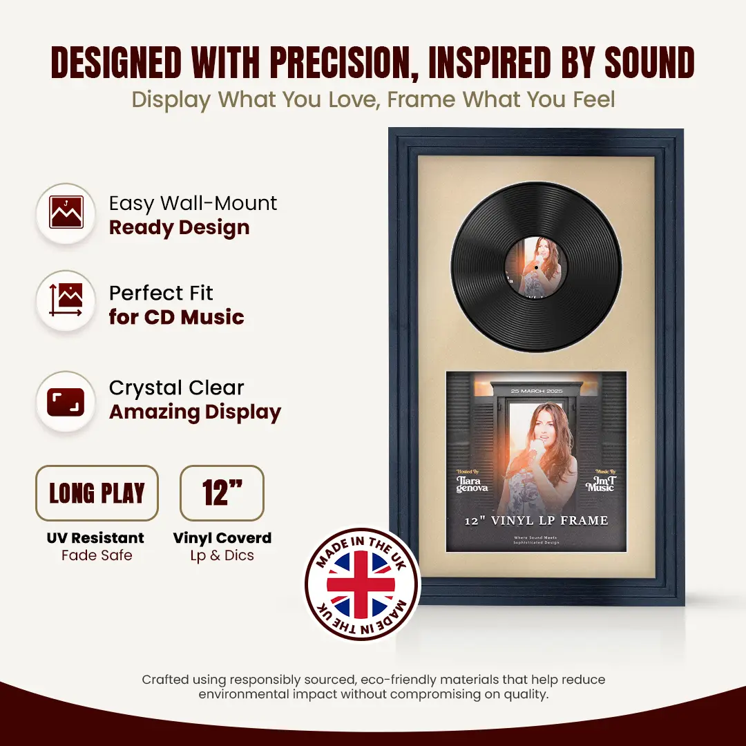 30x17" Step Dark Grey Vinyl Record Frame With Ivory Mount | For 12" LP Cover and Disc Side By Side Display thumbnail 8