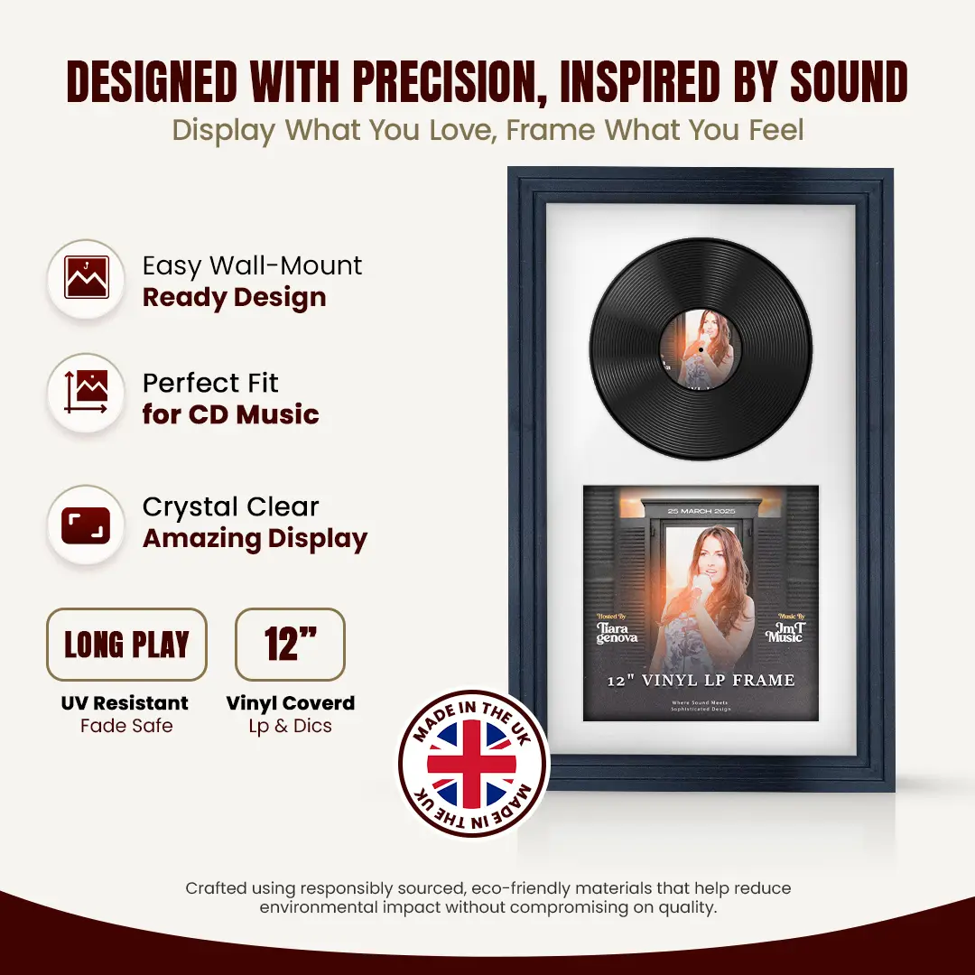 30x17" Step Dark Grey Vinyl Record Frame With Ice White Mount | For 12" LP Cover and Disc Side By Side Display thumbnail 8