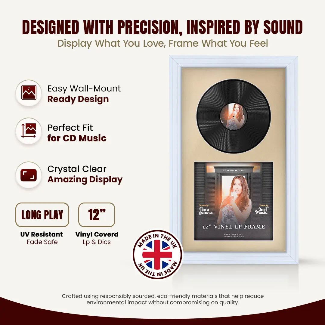 30x17" Step White Vinyl Record Frame With Ivory Mount | Side by Side 12" LP Cover & Disc Display thumbnail 8