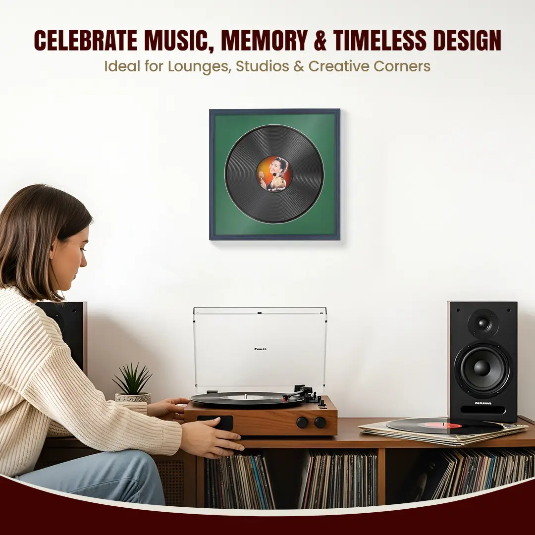 16x16" Step Dark Grey Vinyl Record Frame With Emerald (Green) Mount For 12" LP Discs | Contemporary Wall Display thumbnail 4