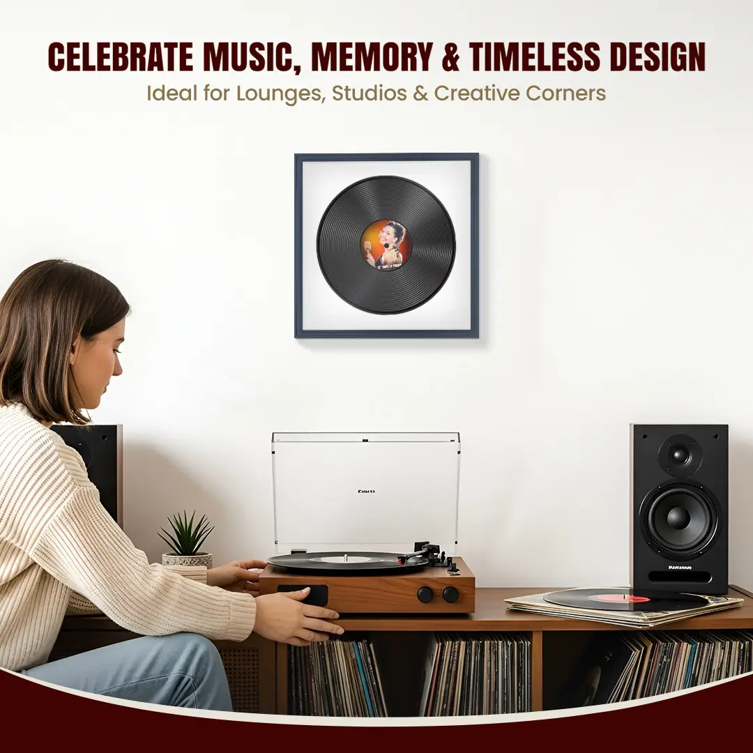 16x16" Step Dark Grey Vinyl Record Frame With Ice White Mount For 12" LP Discs | Contemporary Wall Display thumbnail 4