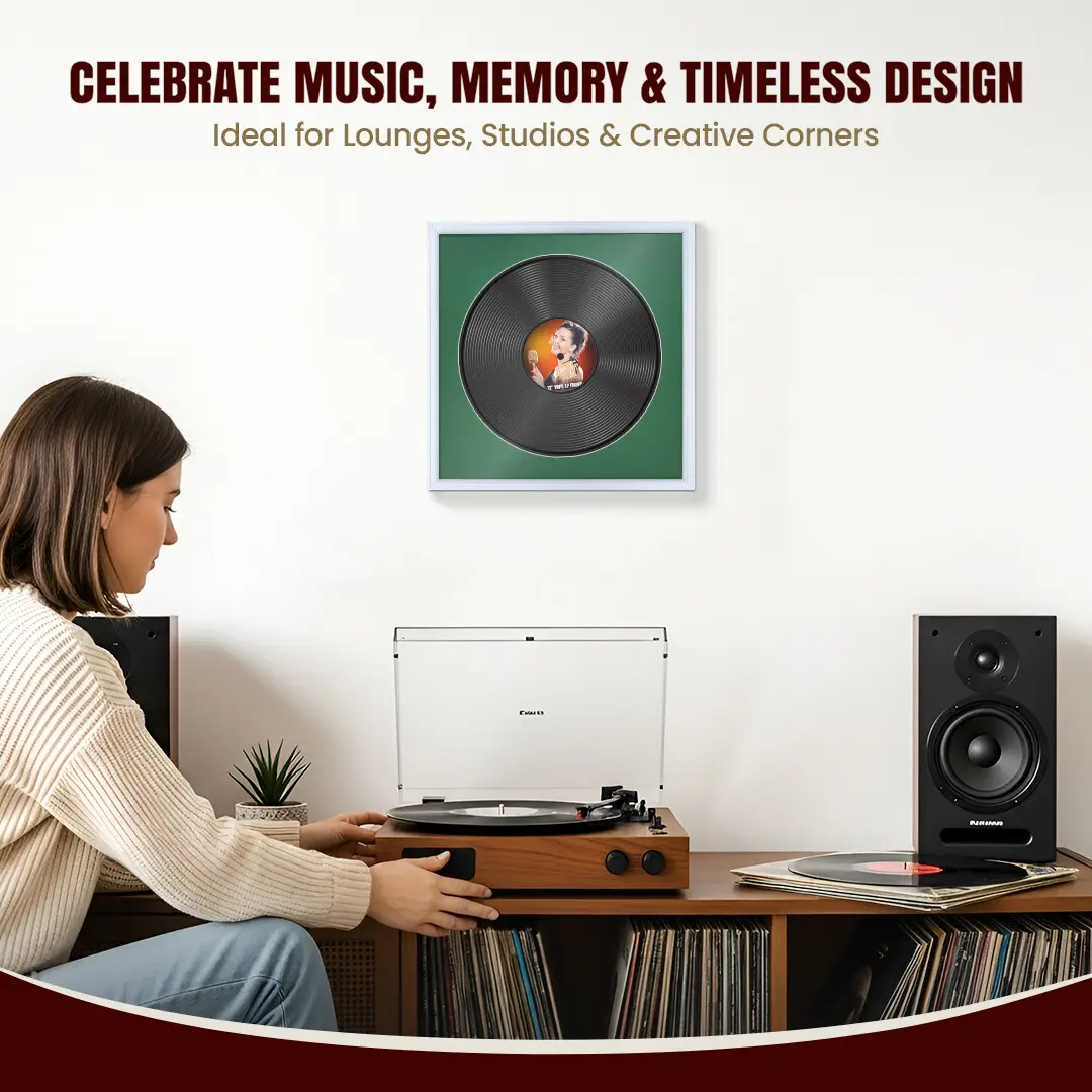 16x16" Step White Vinyl Record Frame With Emerald (Green) Mount For 12" LP Discs | Elegant Frame For Music Lovers thumbnail 4