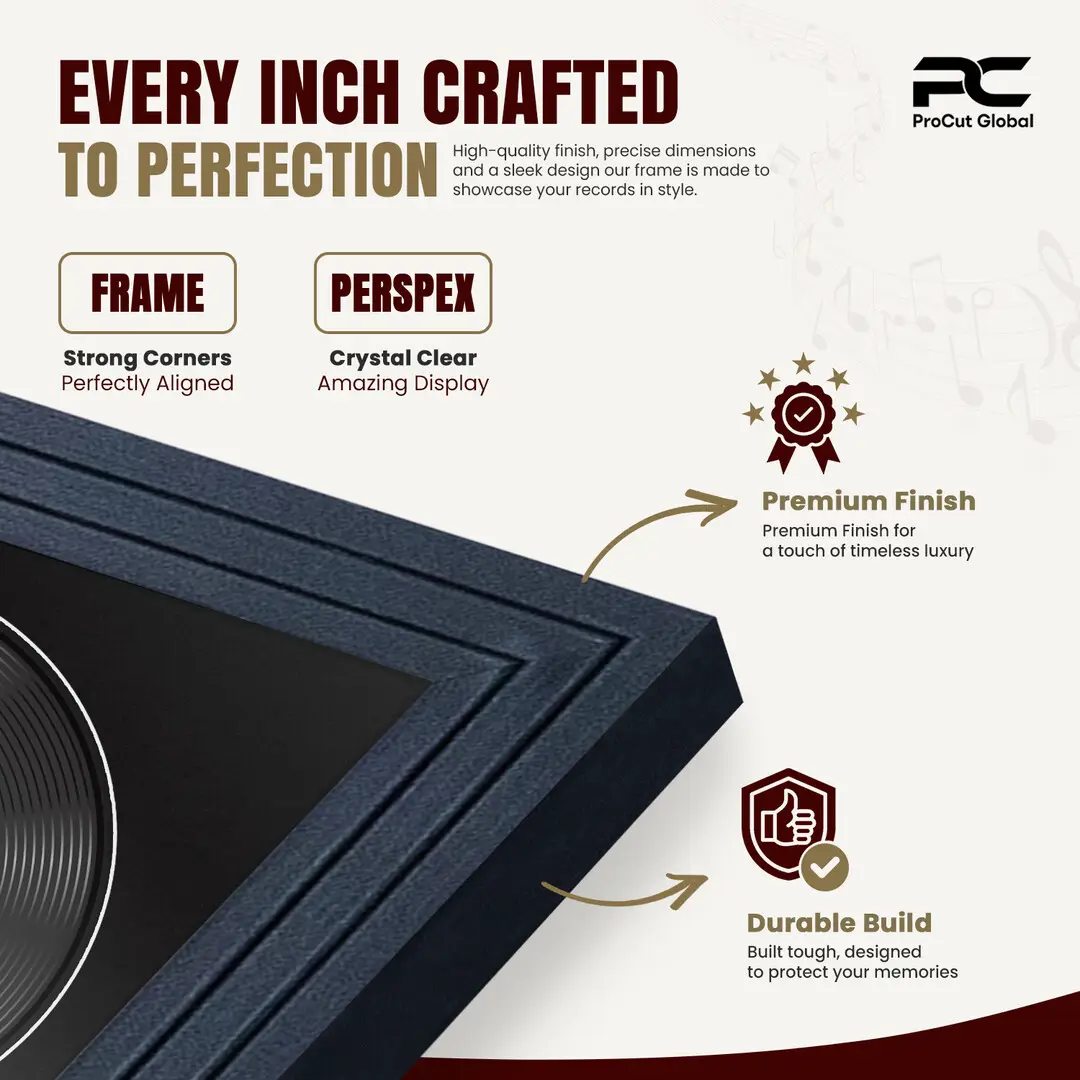 16x16" Step Black Vinyl Record Frame With Black Mount For 12" LP Discs | Elegant Frame For Music Lovers thumbnail 7