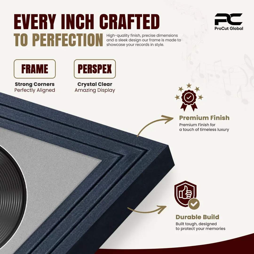 16x16" Step Black Vinyl Record Frame With Silver Mount For 12" LP Discs | Premium Wall Frame For Music Enthusiasts thumbnail 7