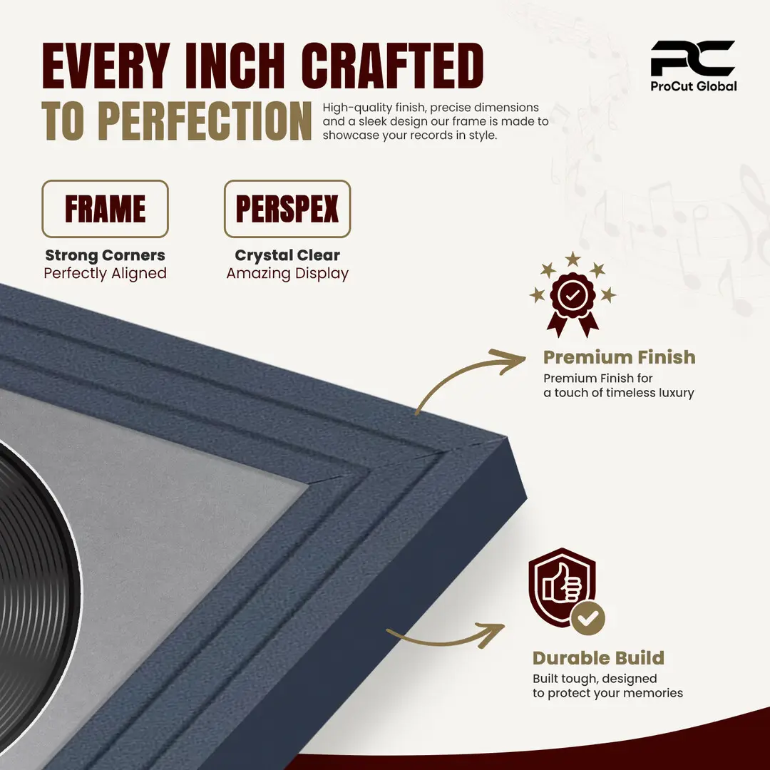 16x16" Step Dark Grey Vinyl Record Frame With Mid Grey Mount For 12" LP Discs | Elegant Frame For Music Lovers thumbnail 7