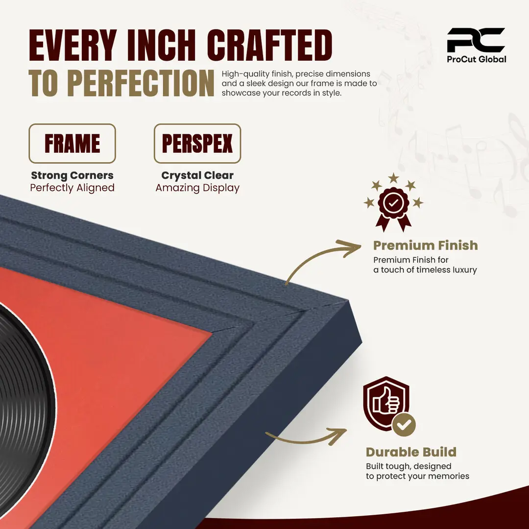 16x16" Step Dark Grey Vinyl Record Frame With Poppy Red Mount For 12" LP Discs | Contemporary Wall Display thumbnail 7
