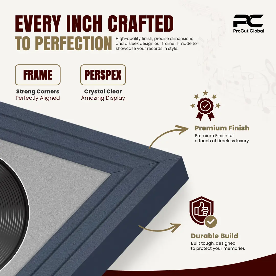 16x16" Step Dark Grey Vinyl Record Frame With Silver Mount For 12" LP Discs | Contemporary Wall Display thumbnail 7