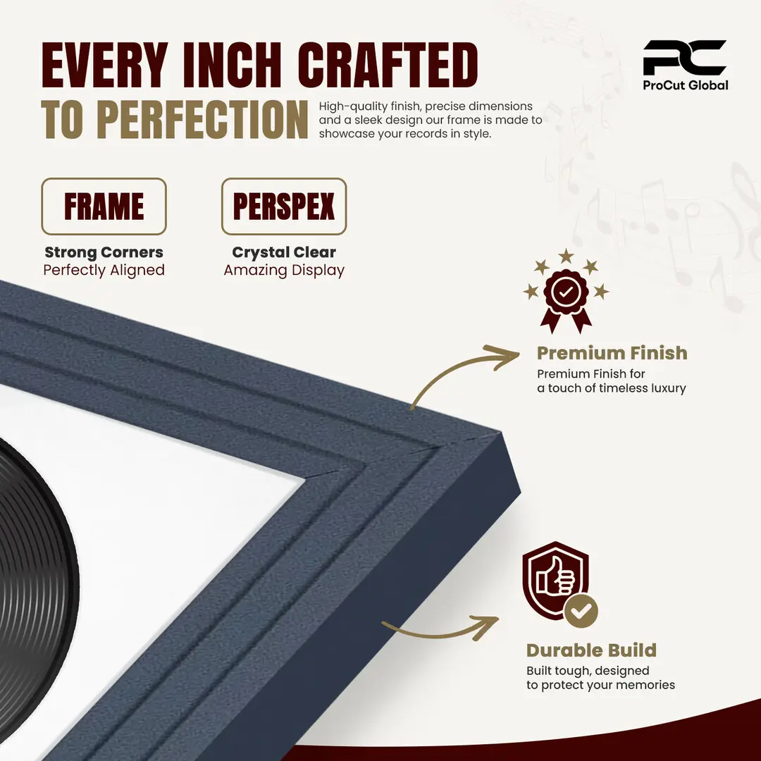 16x16" Step Dark Grey Vinyl Record Frame With Ice White Mount For 12" LP Discs | Contemporary Wall Display thumbnail 7