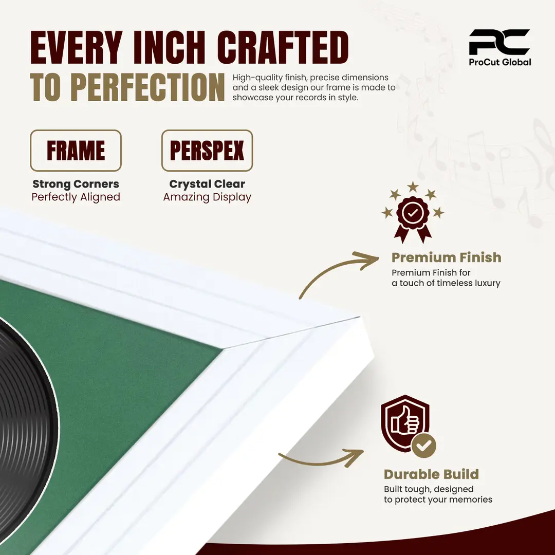 16x16" Step White Vinyl Record Frame With Emerald (Green) Mount For 12" LP Discs | Elegant Frame For Music Lovers thumbnail 7