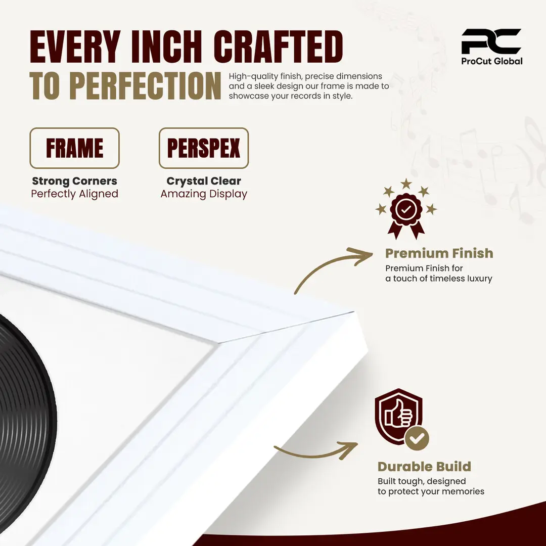 16x16" Step White Vinyl Record Frame With Ice White Mount For 12" LP Discs | Premium Wall Frame For Music Enthusiasts thumbnail 7