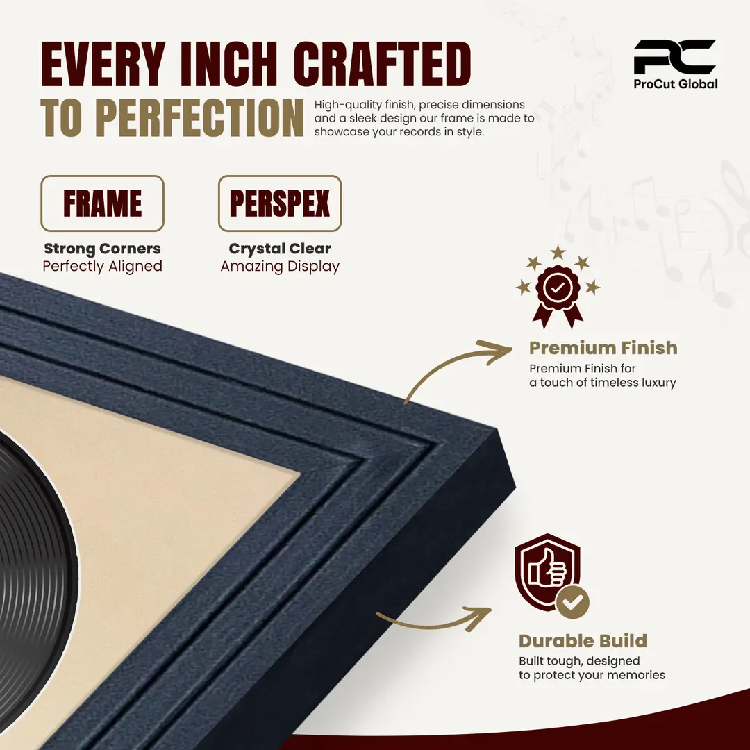 25x17" Step Black Vinyl Record Frame For 12 Inch LP Cover & Disc (Overlapped) With Ivory Mount | Elegant Music Display thumbnail 7