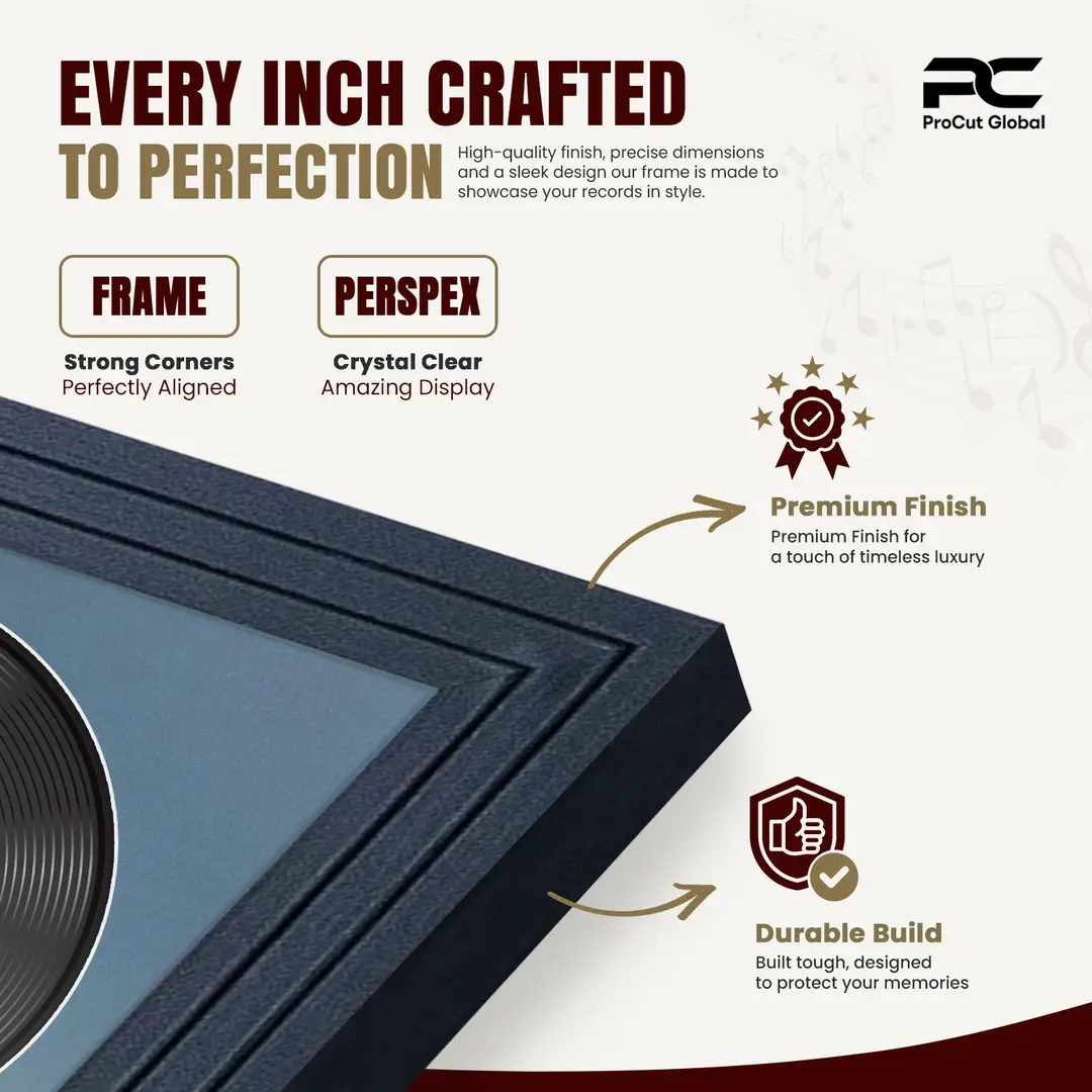 25x17" Step Black Vinyl Record Frame For 12 Inch LP Cover & Disc (Overlapped) With Pompador Mount | Elegant Music Display thumbnail 7