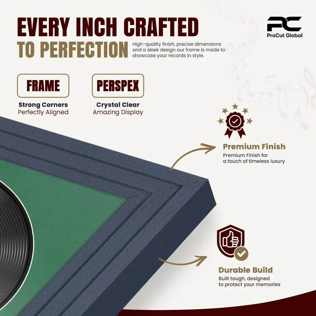 25x17" Step Dark Grey Vinyl Record Frame For 12 Inch LP Cover & Disc With Emerald (Green) Mount | Overlapped Vinyl Display thumbnail 7