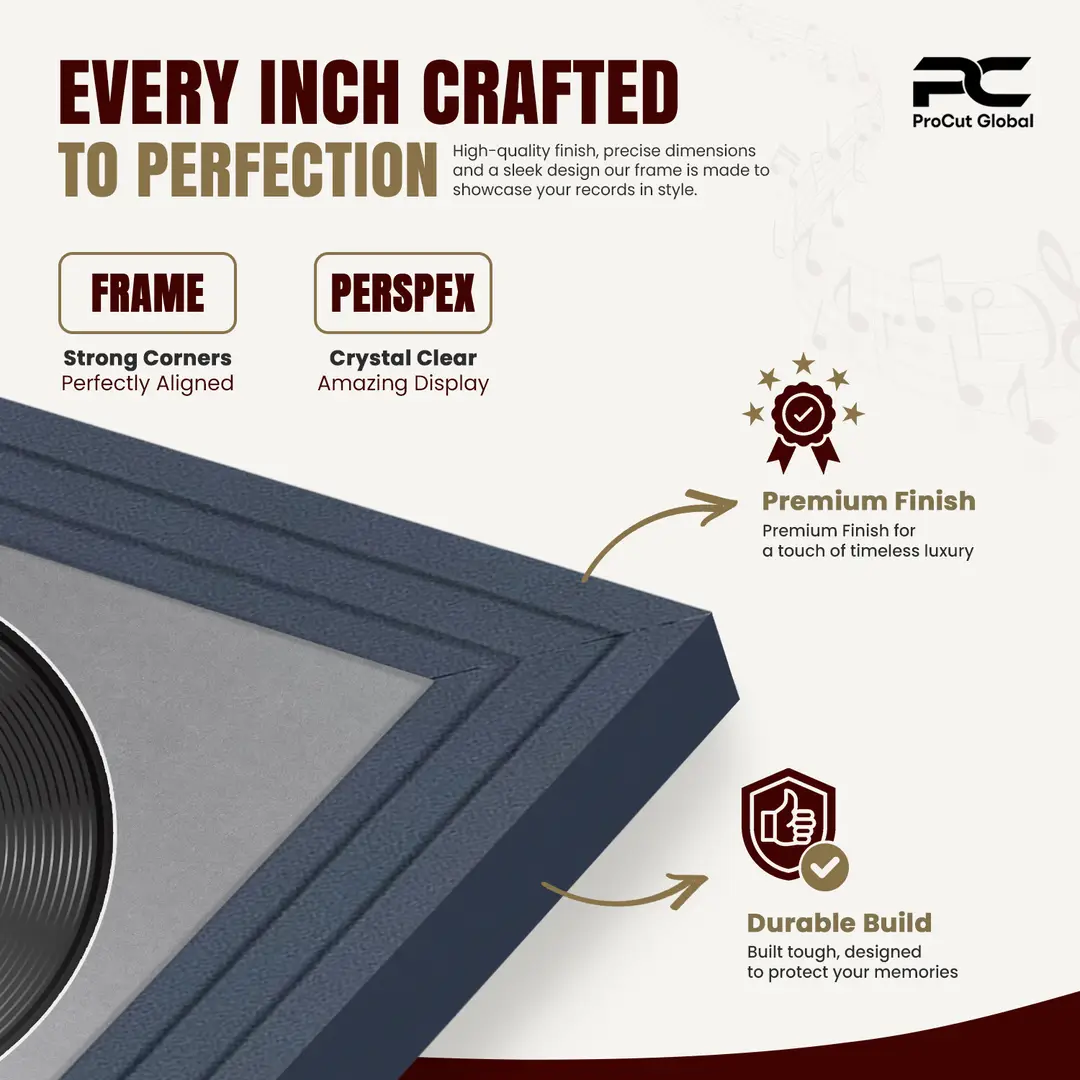 25x17" Step Dark Grey Vinyl Record Frame For LP Cover & Disc With Mid Grey Mount | Overlapped Display thumbnail 7
