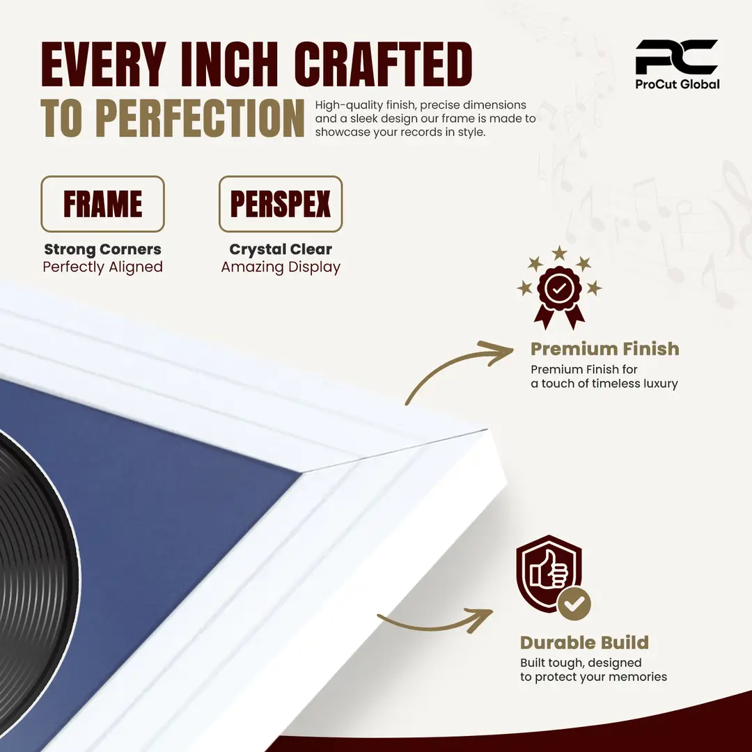 25x17" Step White Vinyl Record Frame For LP Cover & Disc With Blue Mount | Overlapped Display thumbnail 7