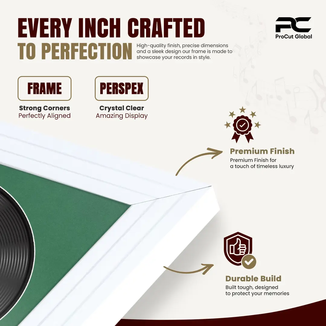 25x17" Step White Vinyl Record Frame For 12 Inch LP Cover & Disc (Overlapped) With Emerald (Green) Mount | Elegant Music Display thumbnail 7