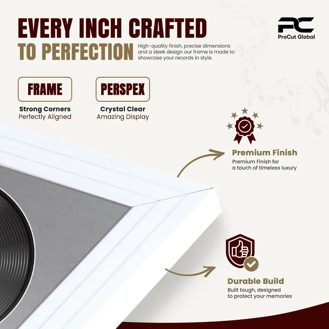 25x17" Step White Vinyl Record Frame For 12 Inch LP Cover & Disc With Mid Grey Mount | Overlapped Vinyl Display thumbnail 7