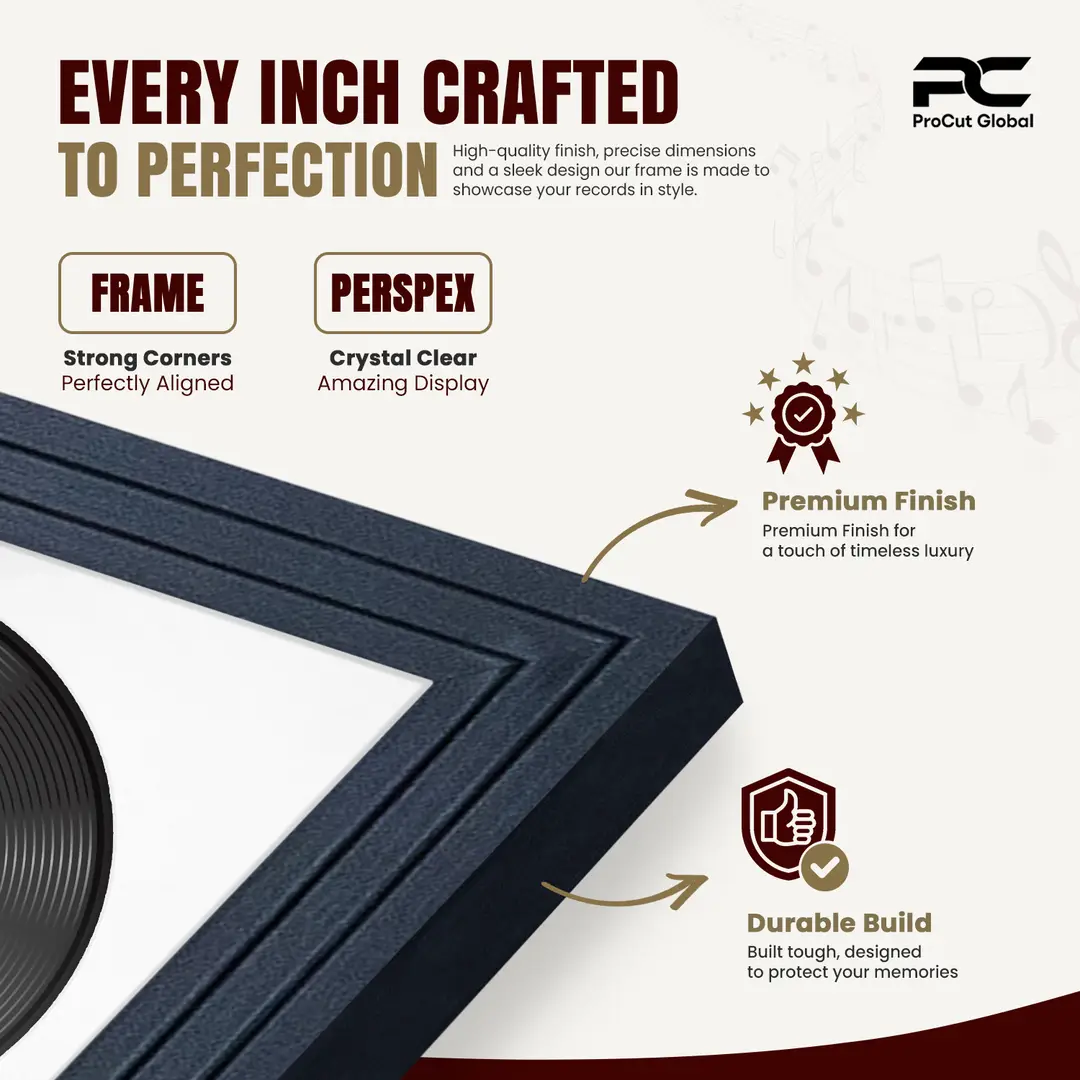 30x17" Step Black Vinyl Record Frame With Ice White Mount | Displays 12" LP Cover & Disc Side by Side thumbnail 7