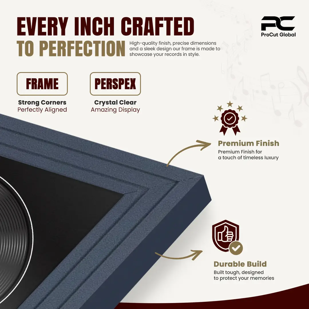 30x17" Step Dark Grey Vinyl Record Frame With Black Mount | For 12" LP Cover and Disc Side By Side Display thumbnail 7