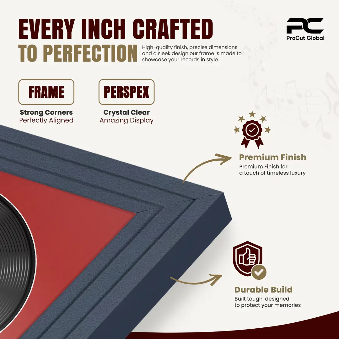 30x17" Step Dark Grey Vinyl Record Frame With Crimson Mount | For 12" LP Cover and Disc Side By Side Display thumbnail 7