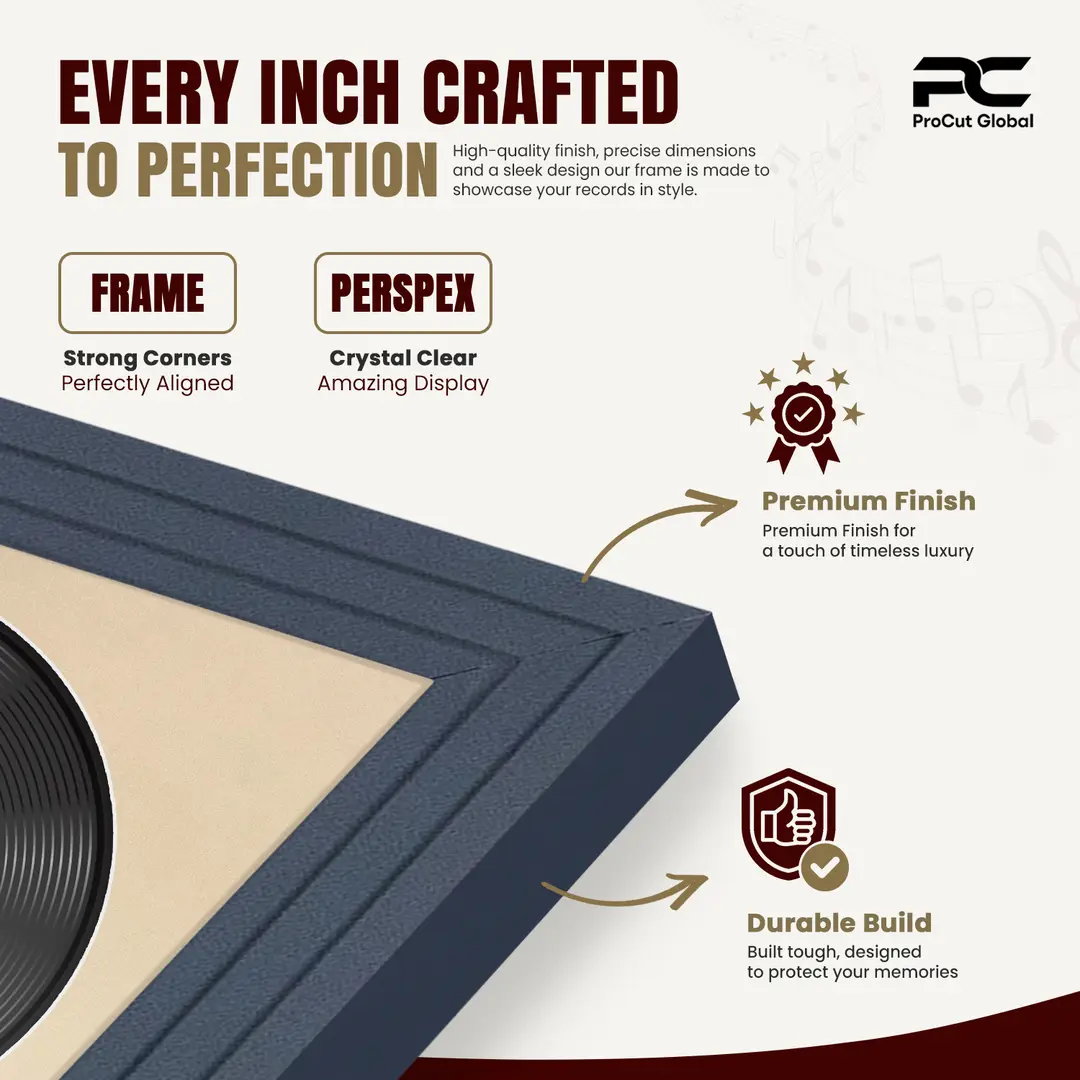 30x17" Step Dark Grey Vinyl Record Frame With Ivory Mount | For 12" LP Cover and Disc Side By Side Display thumbnail 7